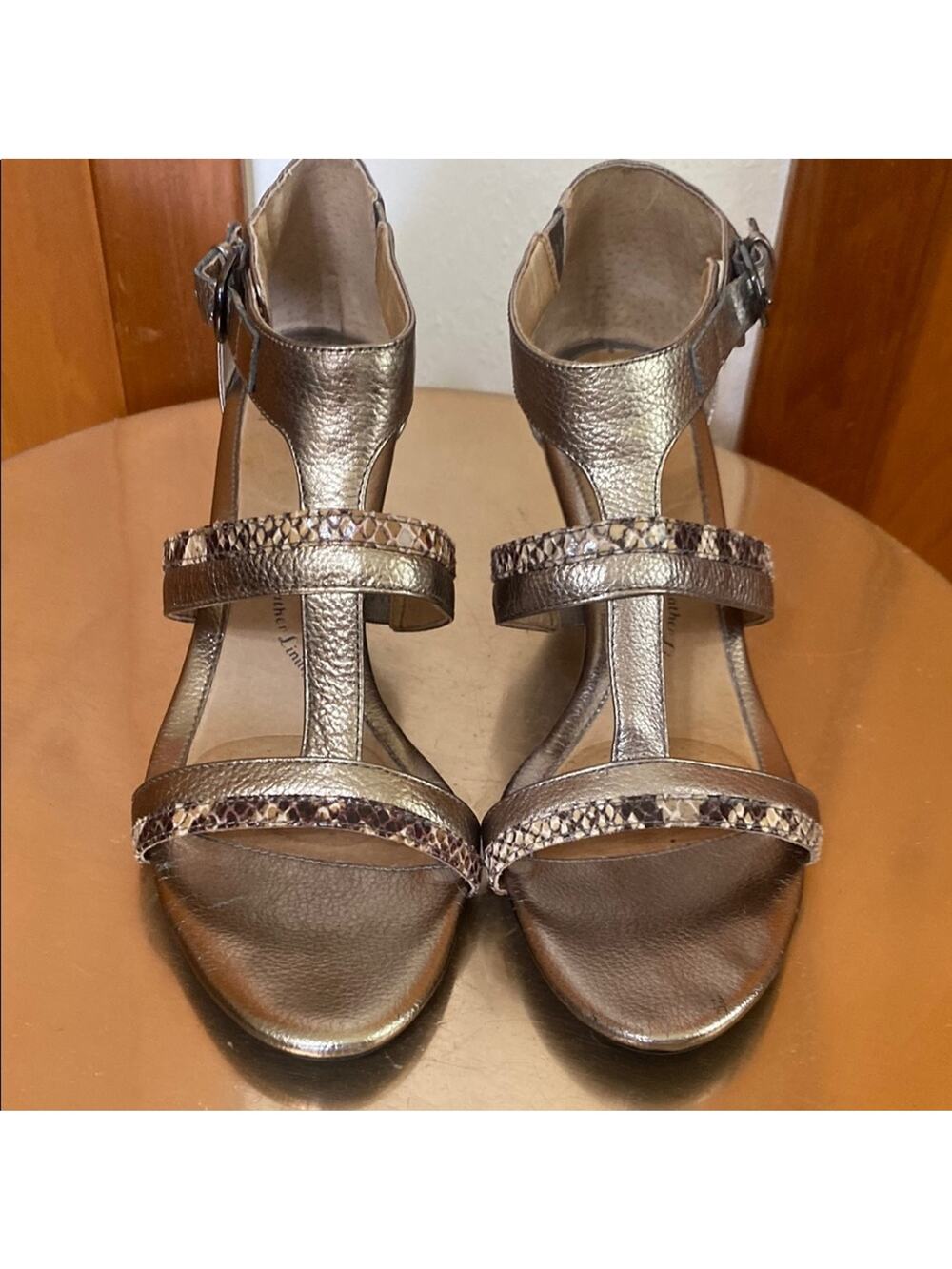 Sofft | Metallic Bronze Snakeskin 2.5” Wedge Leather Sandals Ankle Straps - 9M